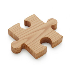 Fototapeta premium Wooden Puzzle Piece Crafted from Natural Wood on White Background