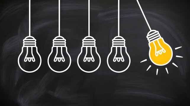 Creative Concept Of Swinging Light Bulbs With One Glowing Representing Innovation Leadership Ideas Creativity Energy Difference And Impact


