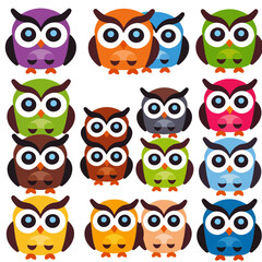 Colorful Cartoon Owls Vector Illustration- Cute Owl Pattern Background- Kids Room Decor- Playful Colorful Owls Design- Owl Themed Wallpaper- Digital Art Owls Image