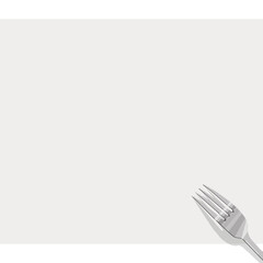 Blank template with stainless steel fork in the lower right corner. Kitchen utensils vector illustration. Copy space. Top view.
