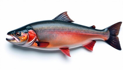 Large Atlantic salmon, scales glistening, isolated , pink, giant