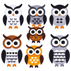 Fototapeta premium Cute Cartoon Owl Illustration Set - Colorful Owls with Different Designs - Adorable Owl Clipart for Kids and Graphic Projects - Owl illustration set