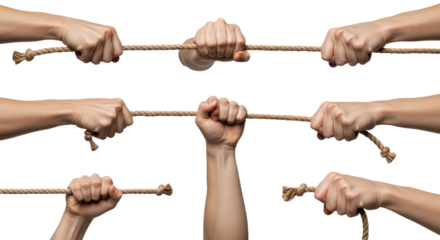 Hands Gripping a Sturdy Brown Rope in TugofWar Style.