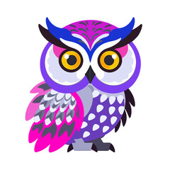 Fototapeta premium Cute Cartoon Owl Illustration- Whimsical Bird with Big Yellow Eyes- Unique Design for Children- Animal Art- Night Bird- Nature Illustration- Owl Lover Gift