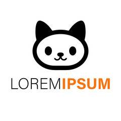 Cute cartoon cat head logo isolated on white background