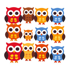 Cute Colorful Owl Illustration-Whimsical Owl Pattern-Fun Owl Clipart for Kids-Bright and Cheerful Owl Design-Owl Art for Crafts and Decor-Owl Theme Graphic