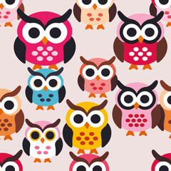 Naklejka premium Cute Colorful Owl Pattern-Seamless Owl Design-Cartoon Owl Wallpaper-Kids Room Decor-Nursery Art-Owl Lover Gift-Bright Owl Illustration