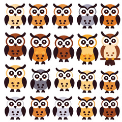 Obraz premium Cute Owl Pattern-Colorful Cartoon Owls Background-Whimsical Owl Illustration for Kids-Adorable Owl Characters-Seamless Owl Design-Playful Owl Art for Crafts-Owl themed nursery decor