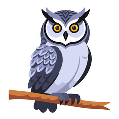Naklejka premium Cute Owl Vector Illustration-Owl Perched on a Branch-Educational Clip Art for Kids-Cartoon Owl Image-Wildlife Illustration-Owl Character Design