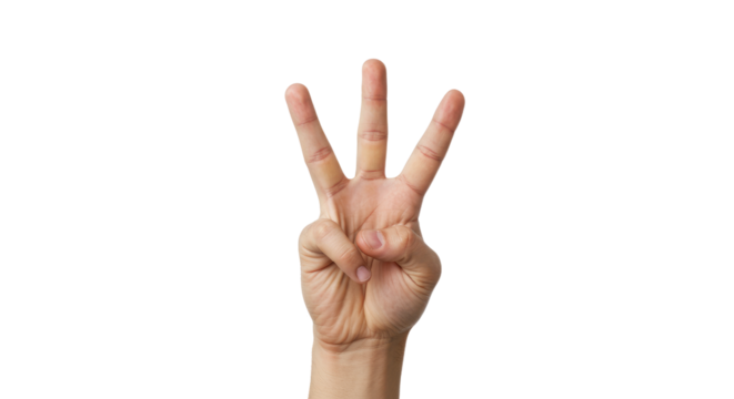 Human Hand Showing Number Three with Fingers Extended.