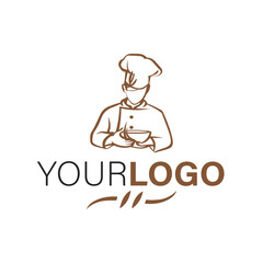 Chef holding a bowl logo design isolated on white background
