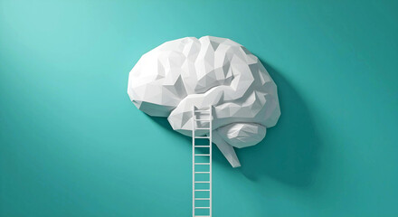 Ladder leading to geometric brain on wall representing mental growth and neurodiverse support autism ADHD Conceptual Image