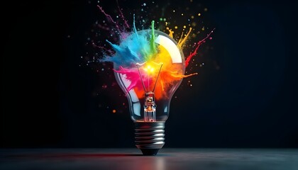 Light bulb exploding with rainbow colors symbolizing autism ADHD neurodiverse creativity and empowerment Conceptual Image