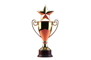 golden  trophy with star on top isolated on transparent background