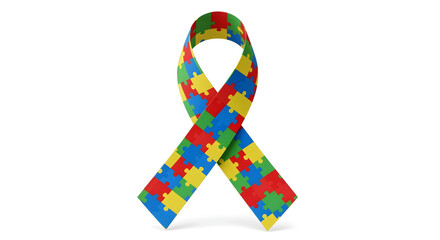 Autism puzzle ribbon on white background symbolizing autism ADHD neurodivergent identity therapy and awareness