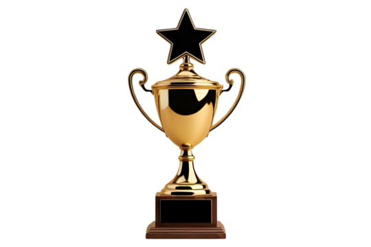golden  trophy with star on top isolated on transparent background - Powered by Adobe