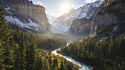 Majestic Alpine Valley at Sunset