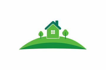 Fototapeta premium Green House Logo Eco Friendly Simple Design Hill Trees