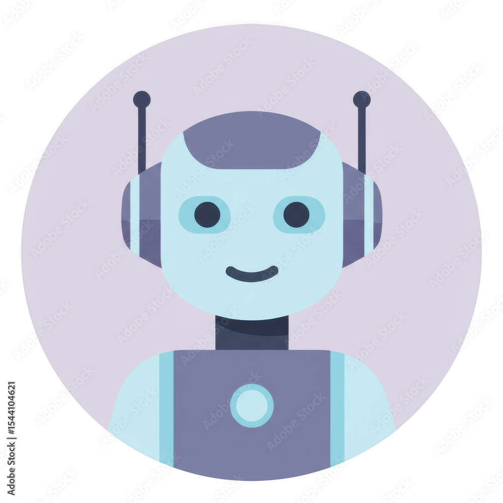 Poster friendly robot avatar icon isolated on transparent background