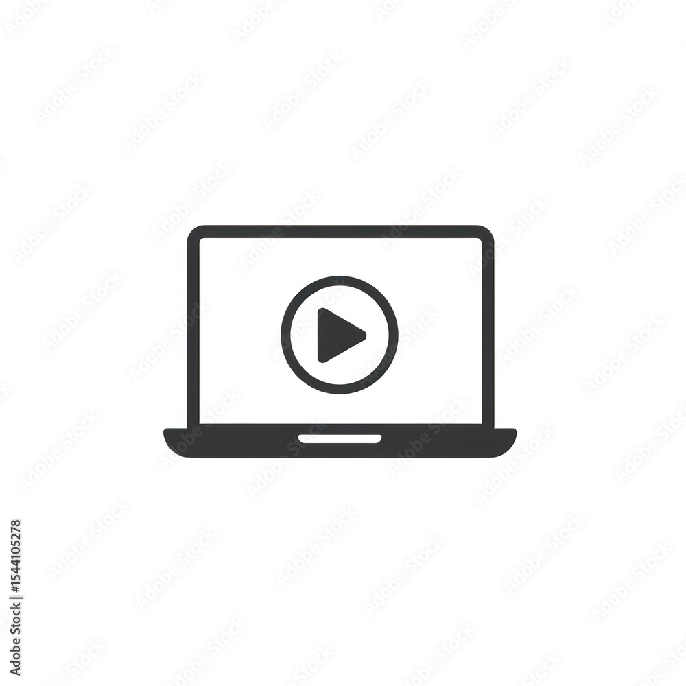 Poster laptop screen with play button icon isolated on transparent background