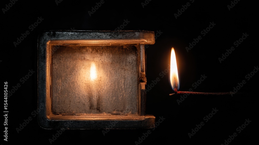 Aufkleber Burning Fuse Leads Into Empty Left Space With Glowing Light From Candle in Dark Setting