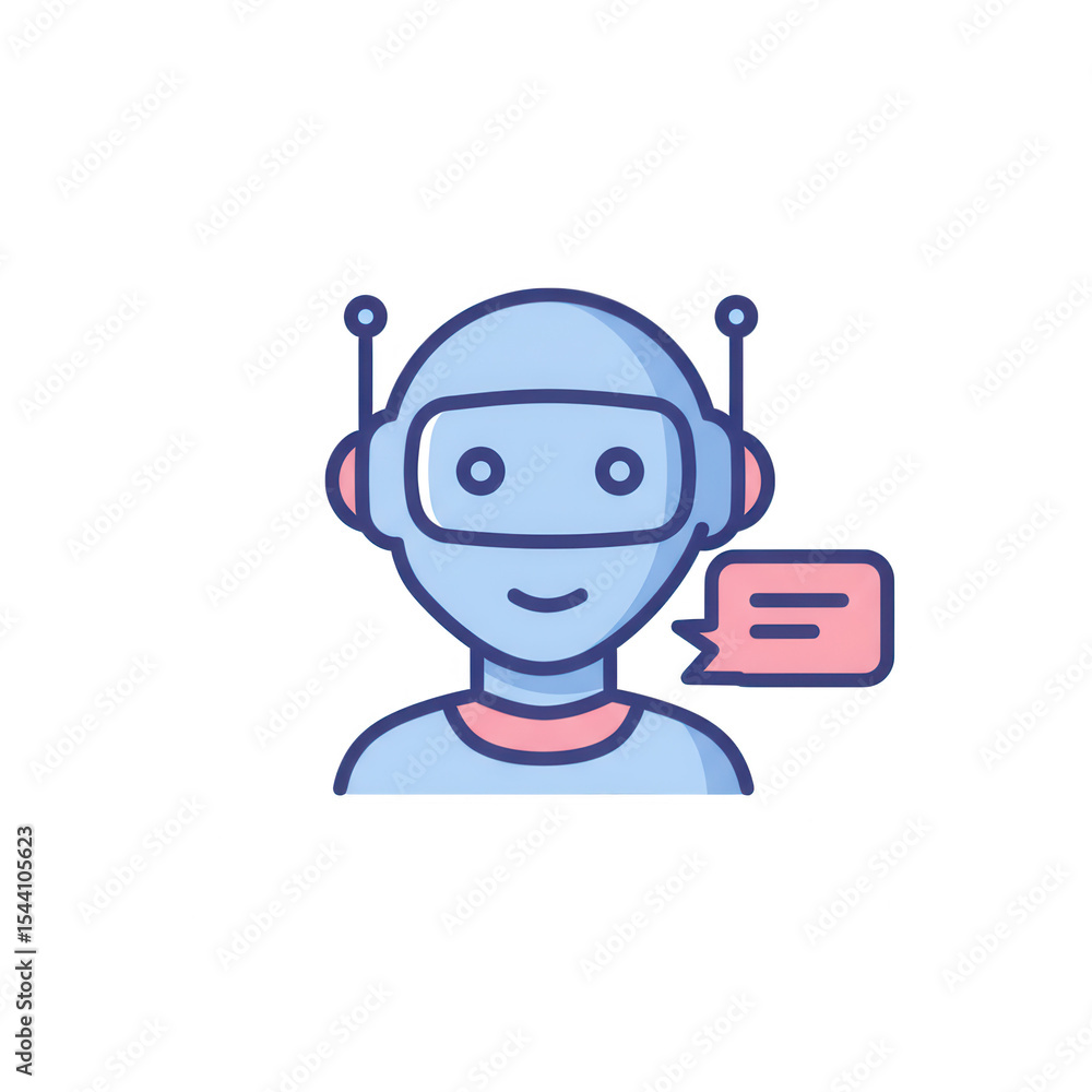 Poster friendly ai chatbot robot icon isolated on transparent background