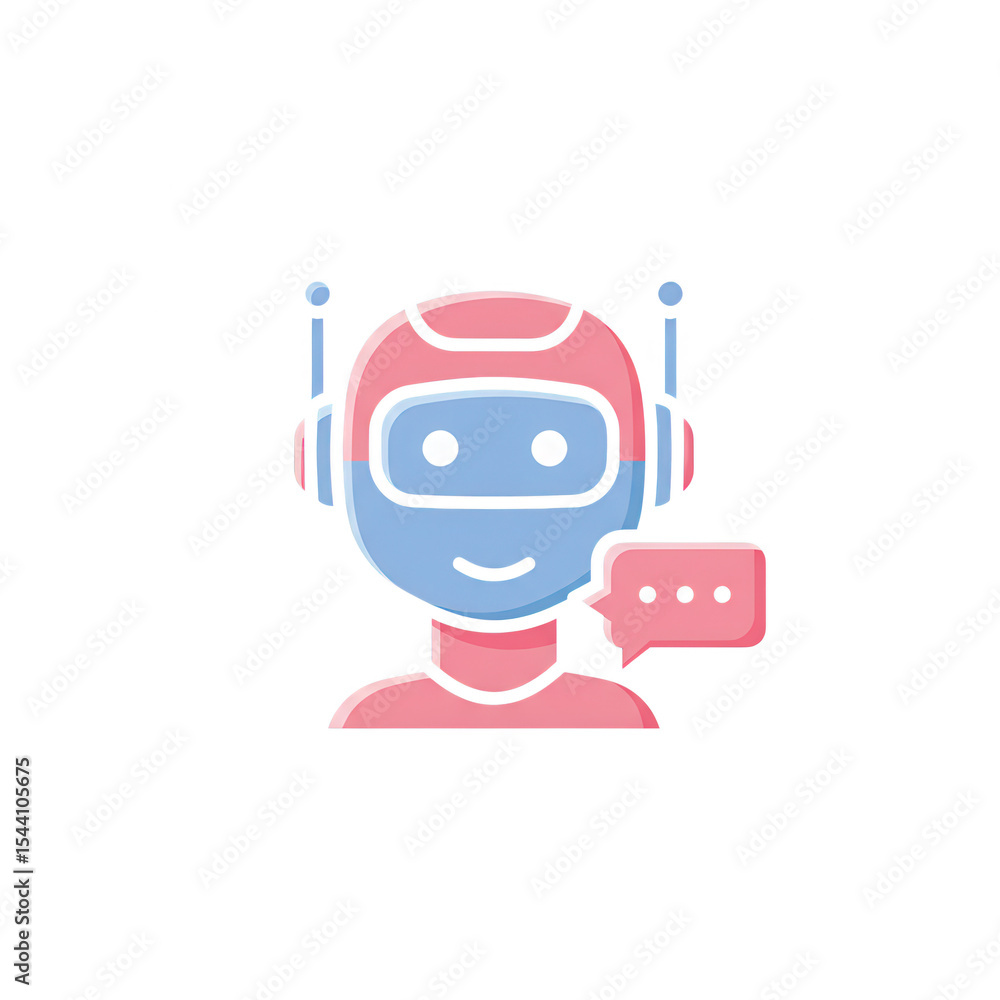 Poster friendly chatbot robot icon isolated on transparent background