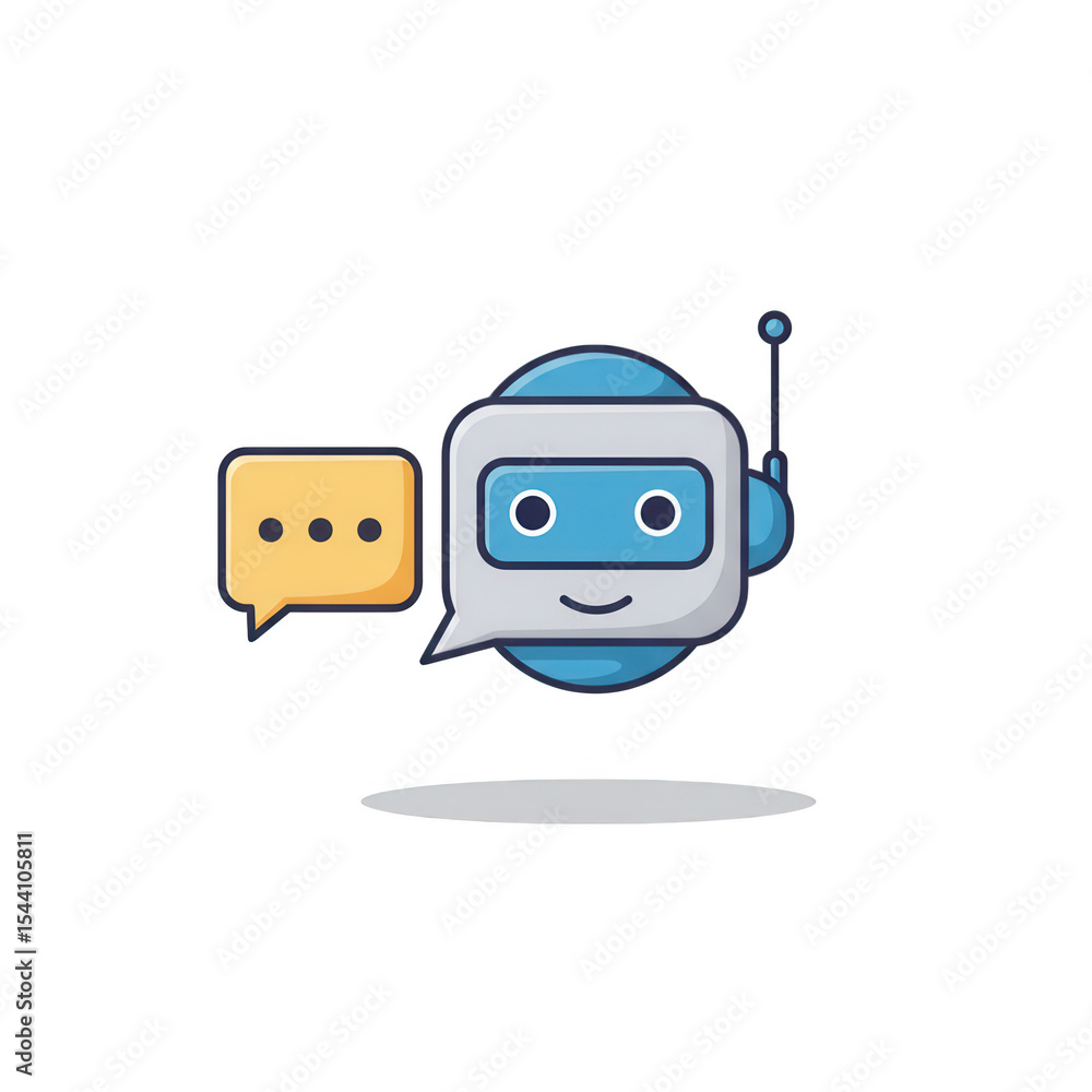 Poster friendly chatbot robot icon isolated on transparent background