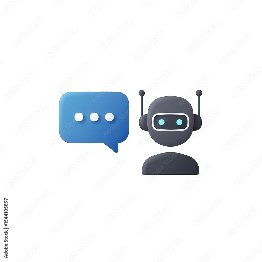 Poster 3d chatbot icon with speech bubble isolated on transparent background