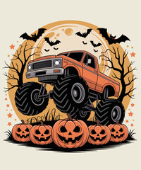Monster Truck Halloween Jack O Lantern Moon Pumpkin © Idriss66