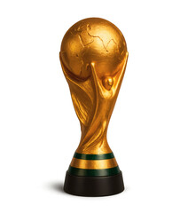 Trofeo inspirado en la copa del mundo con base negra y dorado con detalles verdes no oficial. Competiciones interancionales. World Cup trophy.