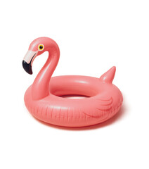 Elementos de verano para edición. Flotador de flamenco color rosado con fondo