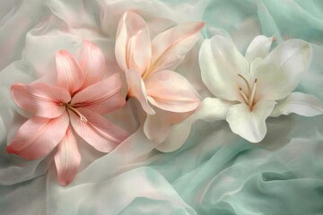 Fototapeta premium Delicate lilies on a soft pastel background.