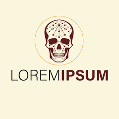 A stylized skull logo features a network pattern inside the head, isolated on white background