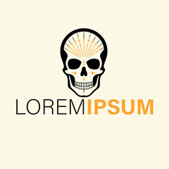 Stylized skull logo with orange accents isolated on white background