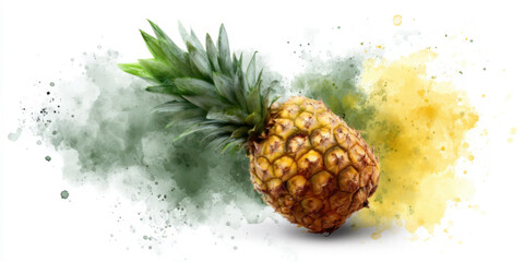 Digital watercolor painting of a pineapple on white background