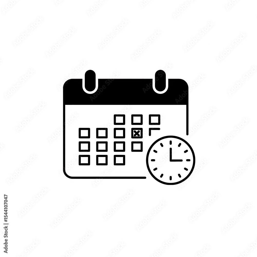 Poster calendar icon with clock showing scheduled time isolated on transparent background