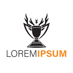 A black trophy with deer antlers is isolated on white background