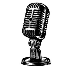 Vintage Microphone on Stand with Classic Grill Design