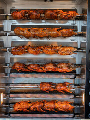 Succulent Roasted Chicken Skewers Cooking on a Rotisserie