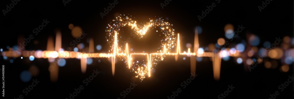 Poster Glowing Heart With Racing Pulse Graph in an Abstract Space Filled With Vibrant Colors