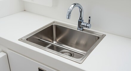 Stainless steel kitchen sink with chrome faucet