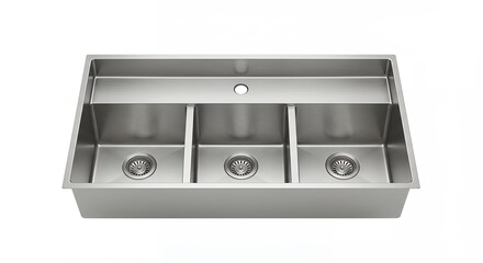 Stainless steel kitchen sink with three compartments