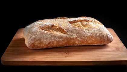 ciabatta bread on wooden board on black background