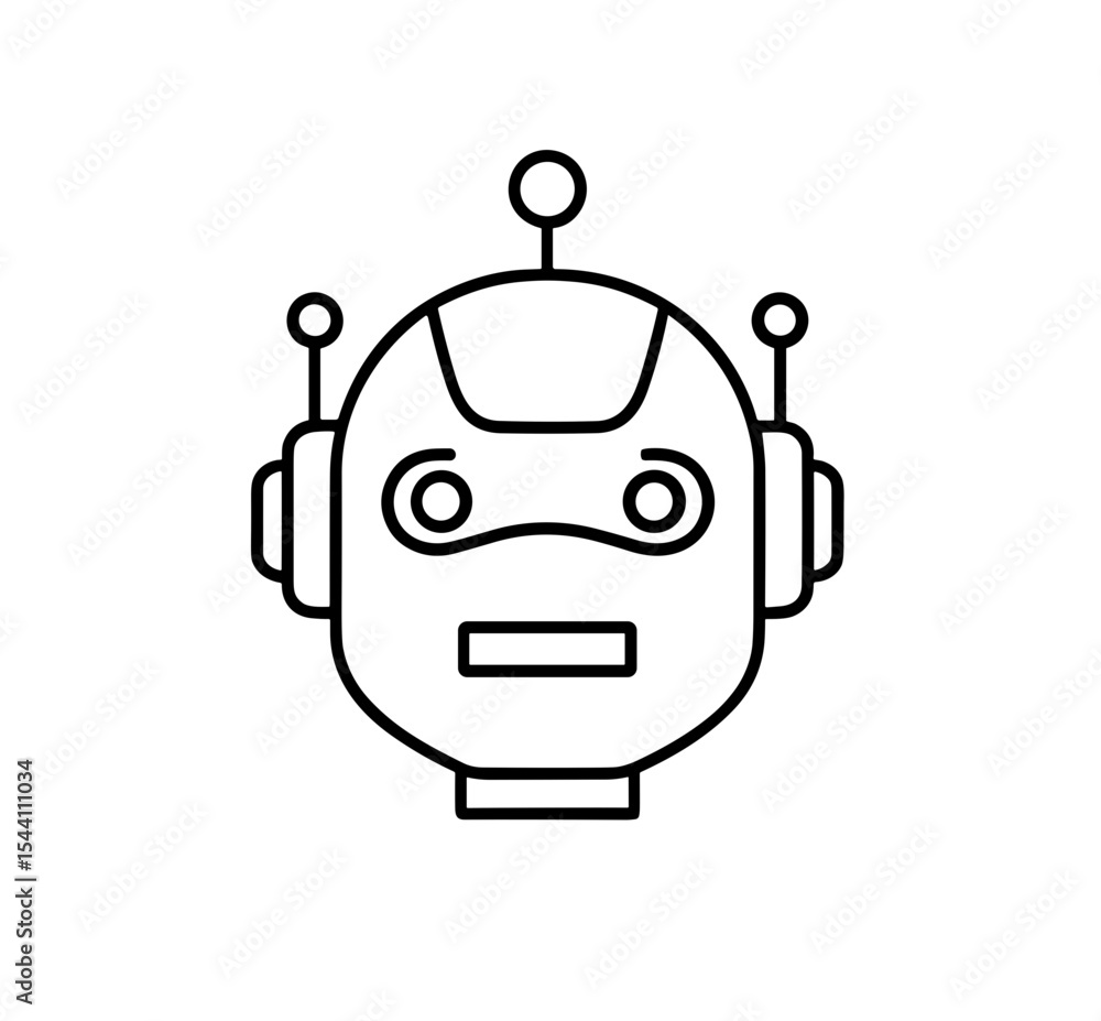 Poster vector outlined robot head with antennae and circular eyes displayed in a vector graphic illustratio