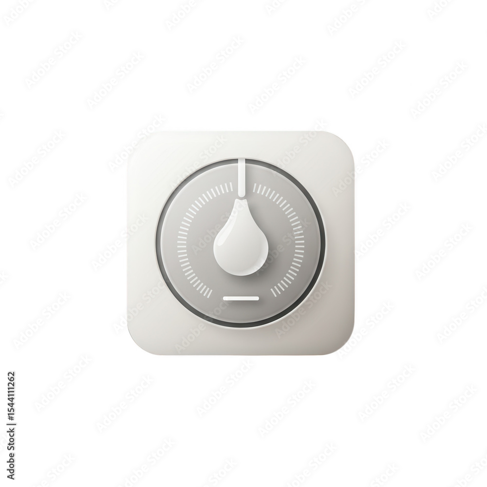 Poster white square app icon with water drop timer isolated on transparent background
