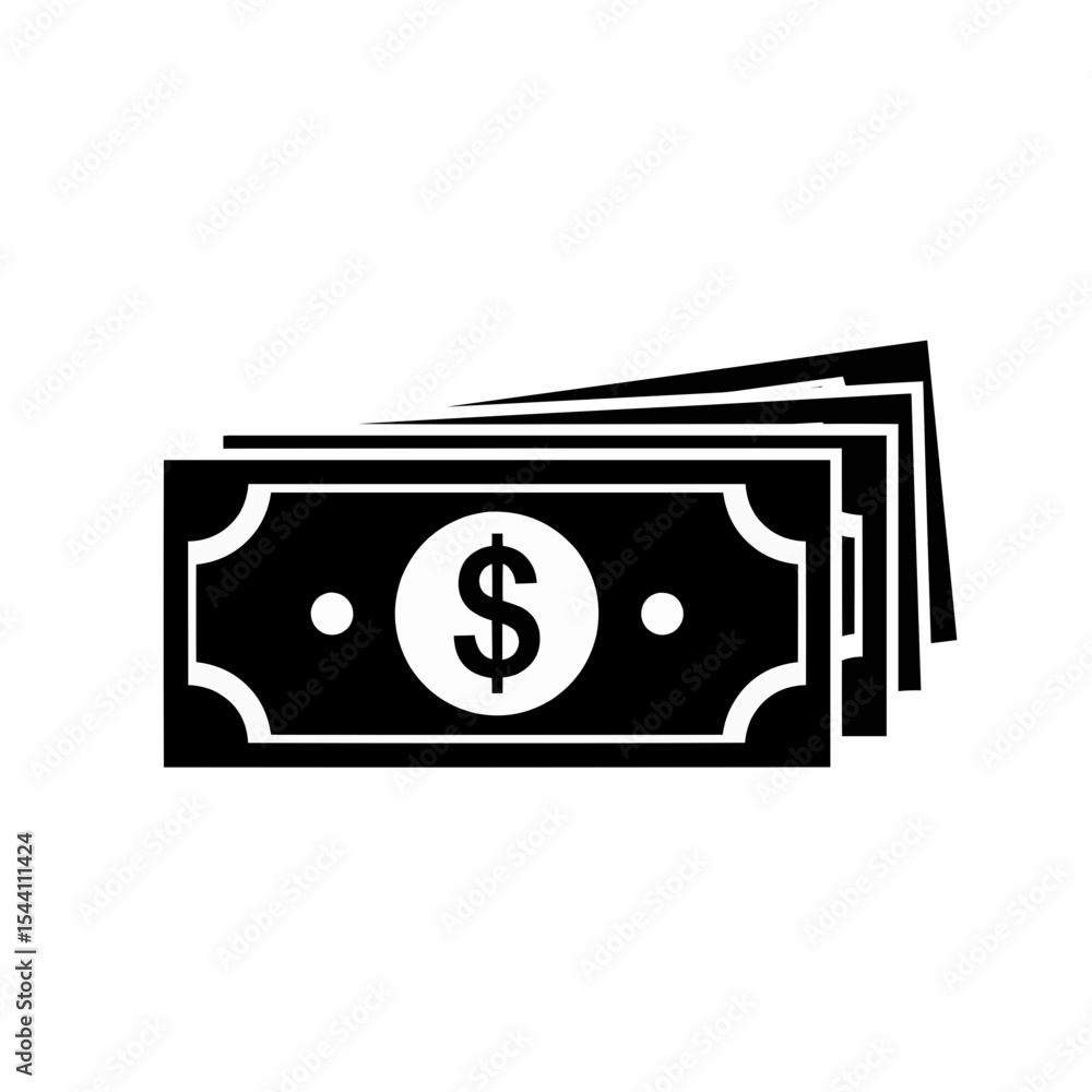 Poster this high-quality vector graphic features a solid black minimalist stack of dollar bills icon with a