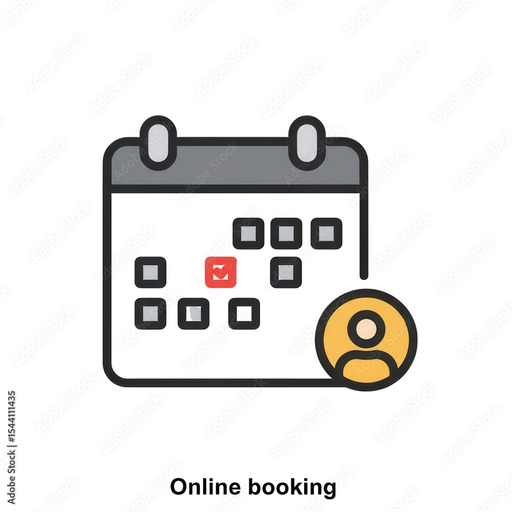 Poster calendar icon with user profile for online booking isolated on transparent background
