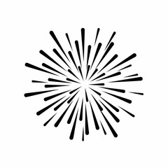 Obraz premium This high-quality vector graphic features a solid black minimalist firework icon with radiating lines and a dynamic starburst pattern, emphasizing celebration and fine details.