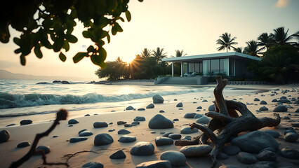 tropical beach with palm trees